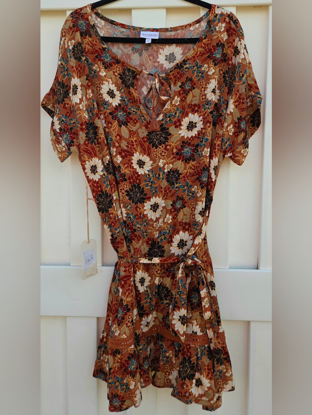 Shyanne Rust Floral Tie-Waist Midi Dress